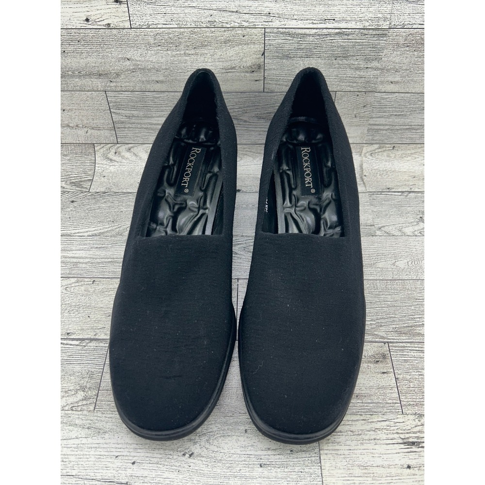 Rockport Black Fabric Block Heel Slip On Loafer Shoes Womens Size 9M